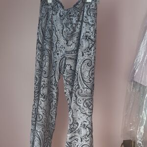 Michael Kors Black and White Paisley Wide Leg Pants